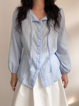 Frill Lace Punching Waist String Long Sleeve Spring Blouse