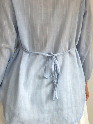 Frill Lace Punching Waist String Long Sleeve Spring Blouse