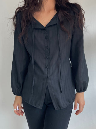 Frill Lace Punching Waist String Long Sleeve Spring Blouse