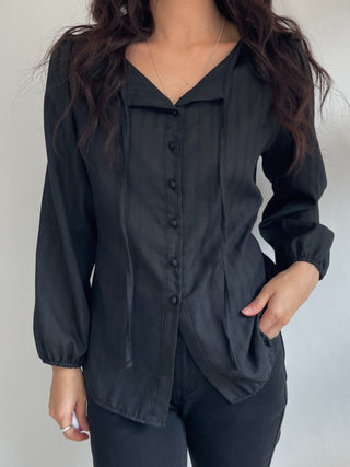 Frill Lace Punching Waist String Long Sleeve Spring Blouse