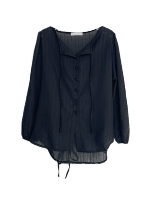 Frill Lace Punching Waist String Long Sleeve Spring Blouse