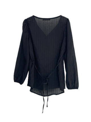 Frill Lace Punching Waist String Long Sleeve Spring Blouse