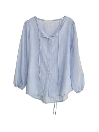 Frill Lace Punching Waist String Long Sleeve Spring Blouse