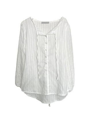 Frill Lace Punching Waist String Long Sleeve Spring Blouse