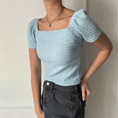 Summer blouse puff pleated short-sleeve T-shirt