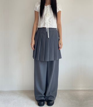 SET Skirt-Pants Pleated Pintuck Wide Layered Skirt-Pants Set Korea
