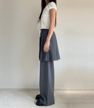 SET Skirt-Pants Pleated Pintuck Wide Layered Skirt-Pants Set Korea