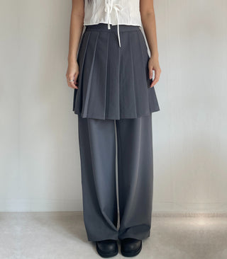 SET Skirt-Pants Pleated Pintuck Wide Layered Skirt-Pants Set Korea