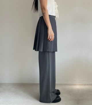 SET Skirt-Pants Pleated Pintuck Wide Layered Skirt-Pants Set Korea