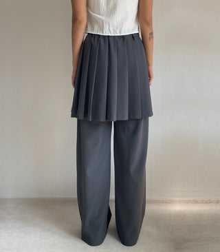 SET Skirt-Pants Pleated Pintuck Wide Layered Skirt-Pants Set Korea