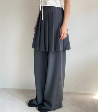 SET Skirt-Pants Pleated Pintuck Wide Layered Skirt-Pants Set Korea