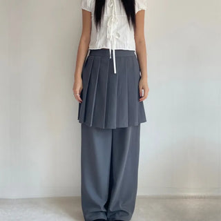 SET Skirt-Pants Pleated Pintuck Wide Layered Skirt-Pants Set Korea