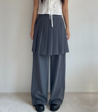 SET Skirt-Pants Pleated Pintuck Wide Layered Skirt-Pants Set Korea