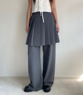 SET Skirt-Pants Pleated Pintuck Wide Layered Skirt-Pants Set Korea