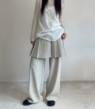 SET Skirt-Pants Pleated Pintuck Wide Layered Skirt-Pants Set Korea