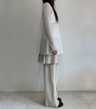SET Skirt-Pants Pleated Pintuck Wide Layered Skirt-Pants Set Korea