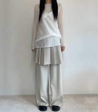 SET Skirt-Pants Pleated Pintuck Wide Layered Skirt-Pants Set Korea