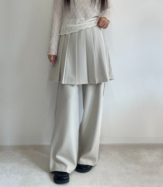 SET Skirt-Pants Pleated Pintuck Wide Layered Skirt-Pants Set Korea