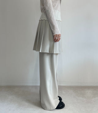 SET Skirt-Pants Pleated Pintuck Wide Layered Skirt-Pants Set Korea