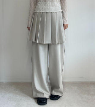 SET Skirt-Pants Pleated Pintuck Wide Layered Skirt-Pants Set Korea