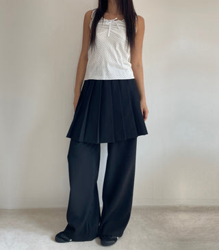 SET Skirt-Pants Pleated Pintuck Wide Layered Skirt-Pants Set Korea
