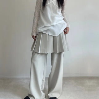 SET Skirt-Pants Pleated Pintuck Wide Layered Skirt-Pants Set Korea