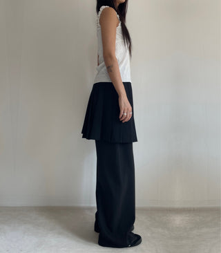 SET Skirt-Pants Pleated Pintuck Wide Layered Skirt-Pants Set Korea