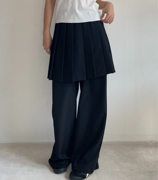 SET Skirt-Pants Pleated Pintuck Wide Layered Skirt-Pants Set Korea