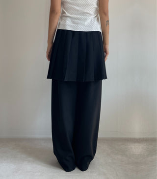 SET Skirt-Pants Pleated Pintuck Wide Layered Skirt-Pants Set Korea
