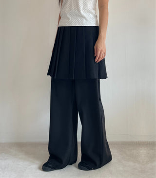 SET Skirt-Pants Pleated Pintuck Wide Layered Skirt-Pants Set Korea