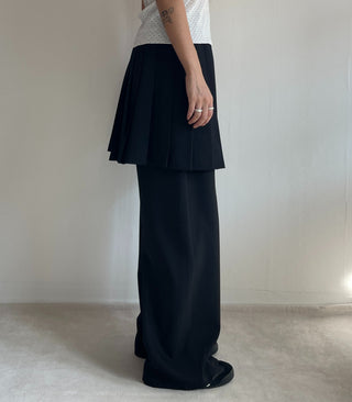 SET Skirt-Pants Pleated Pintuck Wide Layered Skirt-Pants Set Korea