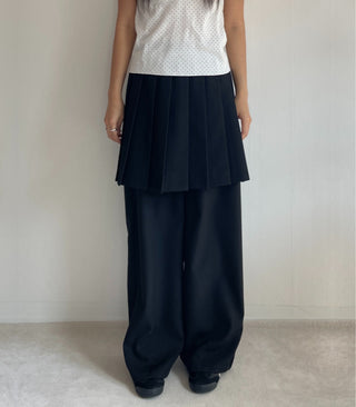 SET Skirt-Pants Pleated Pintuck Wide Layered Skirt-Pants Set Korea