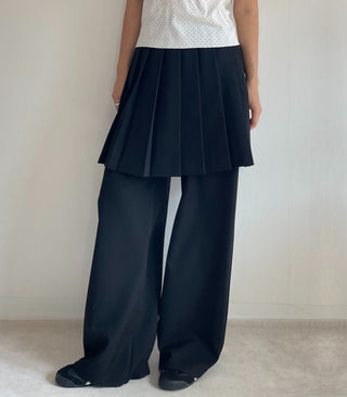 SET Skirt-Pants Pleated Pintuck Wide Layered Skirt-Pants Set Korea