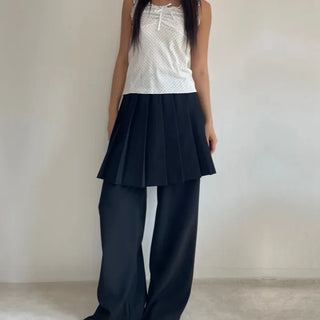 SET Skirt-Pants Pleated Pintuck Wide Layered Skirt-Pants Set Korea