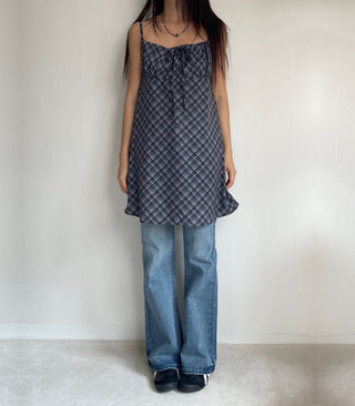 Bustier Korean Sleeveless Shirred Midi Layered Check Midi Dress