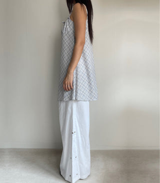 Bustier Korean Sleeveless Shirred Midi Layered Check Midi Dress