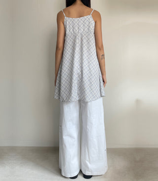 Bustier Korean Sleeveless Shirred Midi Layered Check Midi Dress