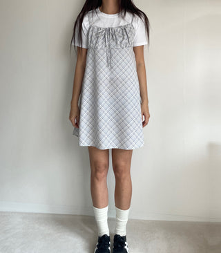 Bustier Korean Sleeveless Shirred Midi Layered Check Midi Dress