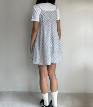 Bustier Korean Sleeveless Shirred Midi Layered Check Midi Dress