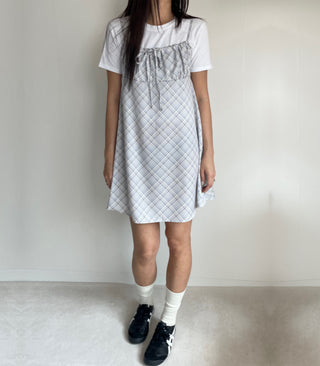 Bustier Korean Sleeveless Shirred Midi Layered Check Midi Dress
