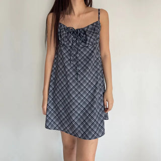 Bustier Korean Sleeveless Shirred Midi Layered Check Midi Dress