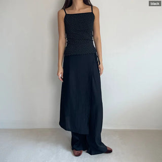 Summer Dot Ribbed Sleeveless Inner Square Neck Strappy Top