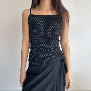 Summer Dot Ribbed Sleeveless Inner Square Neck Strappy Top