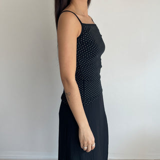 Summer Dot Ribbed Sleeveless Inner Square Neck Strappy Top