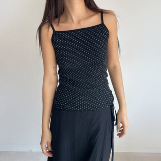 Summer Dot Ribbed Sleeveless Inner Square Neck Strappy Top