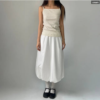 Summer Dot Ribbed Sleeveless Inner Square Neck Strappy Top