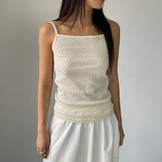 Summer Dot Ribbed Sleeveless Inner Square Neck Strappy Top