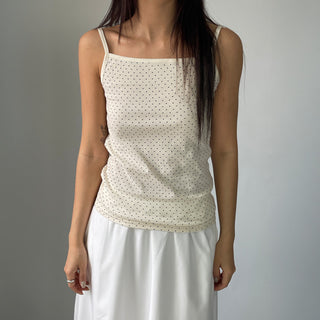 Summer Dot Ribbed Sleeveless Inner Square Neck Strappy Top
