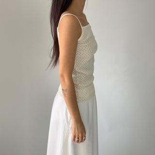 Summer Dot Ribbed Sleeveless Inner Square Neck Strappy Top