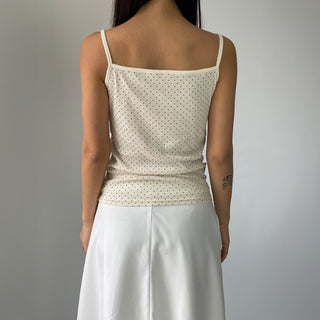Summer Dot Ribbed Sleeveless Inner Square Neck Strappy Top